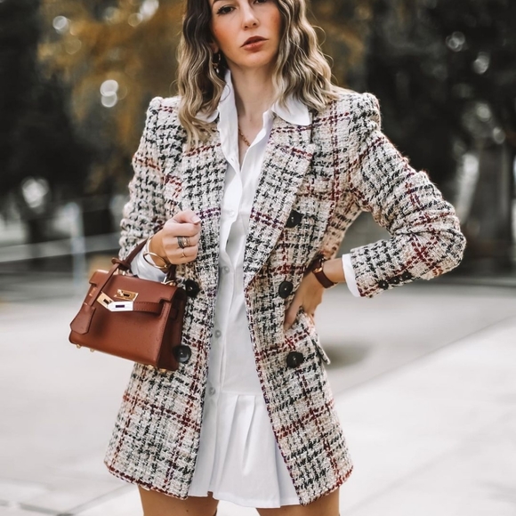 textured plaid coat